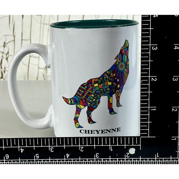Howling Wolf CHEYENNE Colorblock Souvenir Mug - White w/ Studio Art Wolf - Picture 6 of 6